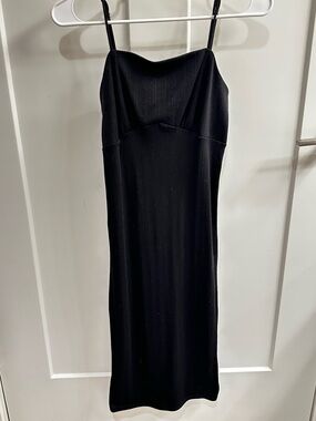 Forever 21 Black Ribbed Slip Midi Dress with Spaghetti Straps